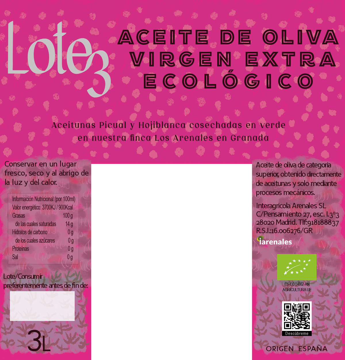 AOVE ecológico. En cubo. - Lote 3